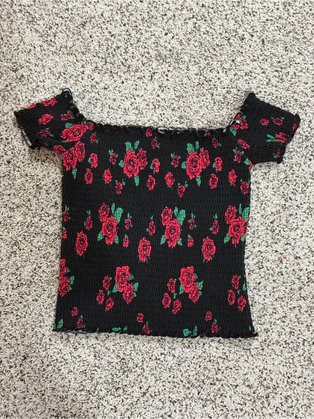 Black Floral Smocked Off-Shoulder Women’s Top